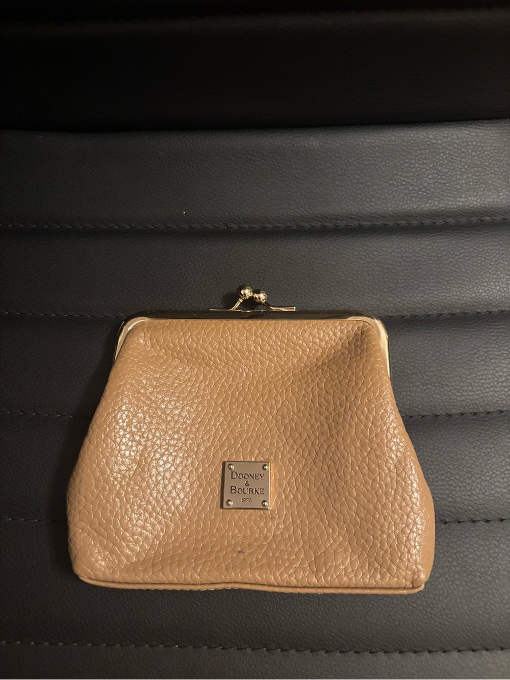 Dooney & Bourke Beige/Tan Pebbled Leather Kiss-Lock Coin Purse